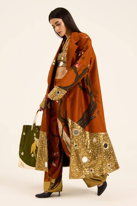 Shop Ruhr India Rust Silk Embroidery Orange Misora Pants Online at Aza Fashions Shop_Ruhr India_Rust Silk Embroidery Orange Misora Pants _Online_at_Aza_Fashions