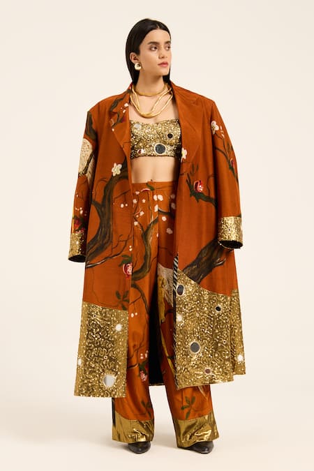 Ruhr India Rust Silk Embroidery Orange Misora Pants 