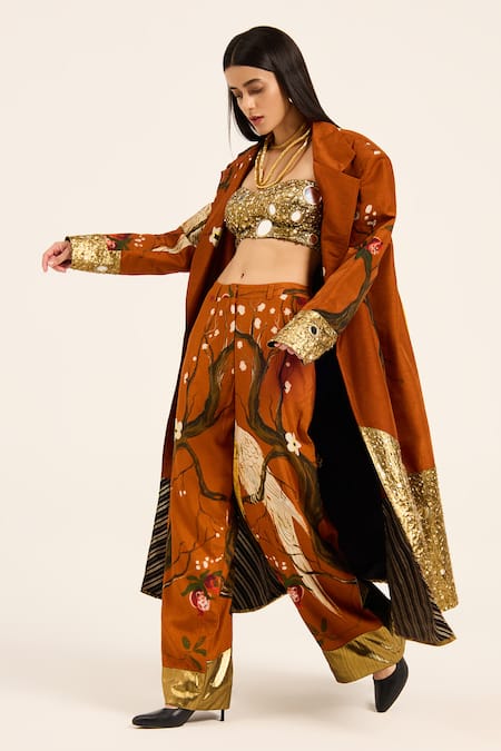 Ruhr India Rust Silk Embroidery Orange Misora Pants at Aza Fashions Ruhr India_Rust Silk Embroidery Orange Misora Pants _at_Aza_Fashions