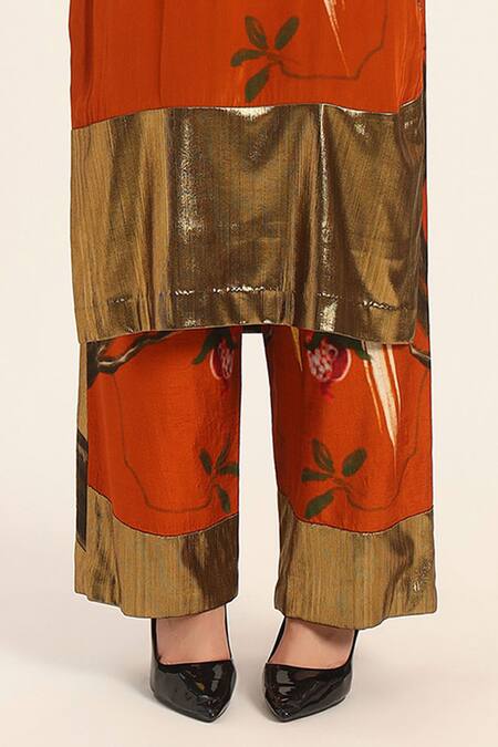 Shop Ruhr India Rust Crepe Mirrors, Beads, Sequins, Zari Round Neck Spara Orange Kurta Set Online at Aza Fashions Shop_Ruhr India_Rust Crepe Mirrors, Beads, Sequins, Zari Round Neck Spara Orange Kurta Set _Online_at_Aza_Fashions