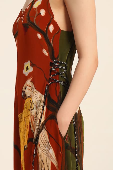 Ruhr India_Rust Crepe Scoop Neck Orange Kavya Jumpsuit _at_Aza_Fashions