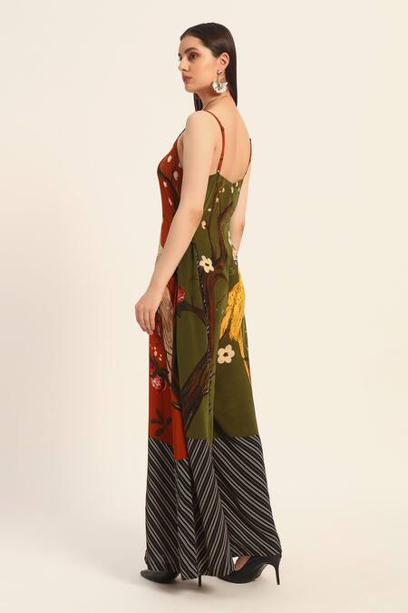 Buy_Ruhr India_Rust Crepe Scoop Neck Orange Kavya Jumpsuit 