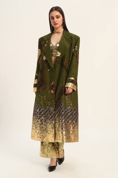 Ruhr India Green Silk Miko Designer Overcoat Online at Aza Fashions Ruhr India_Green Silk Miko Designer Overcoat _Online_at_Aza_Fashions