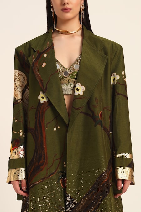 Buy Ruhr India Green Silk Miko Designer Overcoat Online at Aza Fashions Buy_Ruhr India_Green Silk Miko Designer Overcoat _Online_at_Aza_Fashions