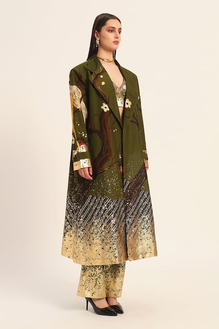 Shop Ruhr India Green Silk Miko Designer Overcoat Online at Aza Fashions Shop_Ruhr India_Green Silk Miko Designer Overcoat _Online_at_Aza_Fashions
