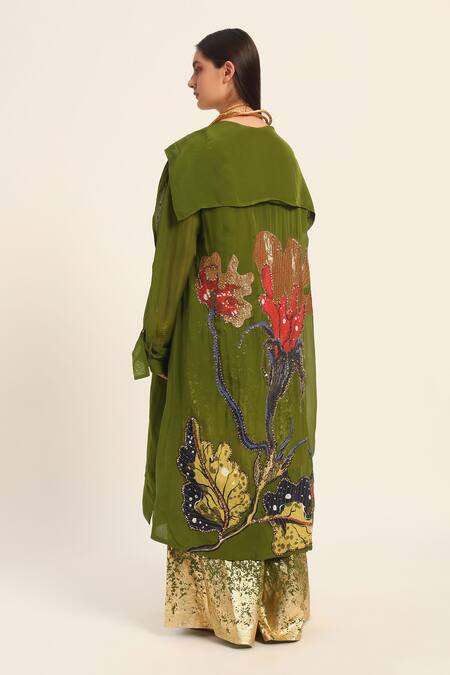 Shop Ruhr India Green Organza Embroidery Alaya Jacket Online at Aza Fashions Shop_Ruhr India_Green Organza Embroidery Alaya Jacket _Online_at_Aza_Fashions