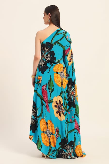 Ruhr India Floral Print Phirozi Blue Kaftan 