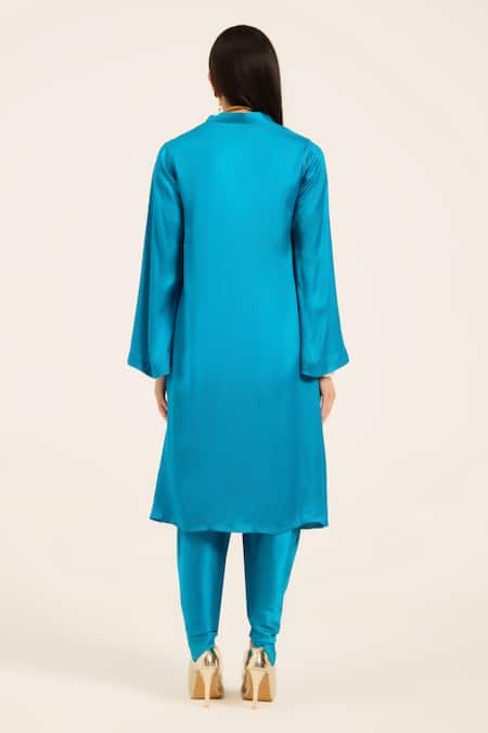 Ruhr India Phirozi Blue Hand Embroidered Kurta Set 