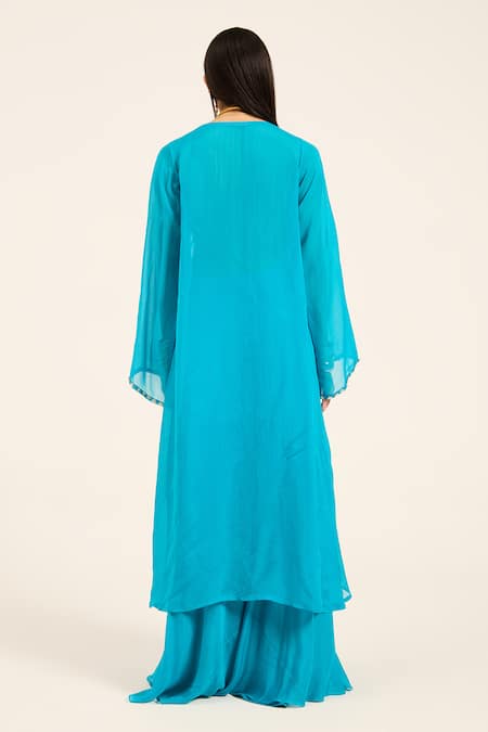 Ruhr India Phirozi Blue Hand Embroidered Kurta Set 