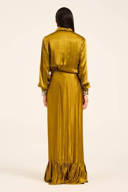 Ruhr India Ochre Yellow Hand Embroidered Shirt & Skirt 