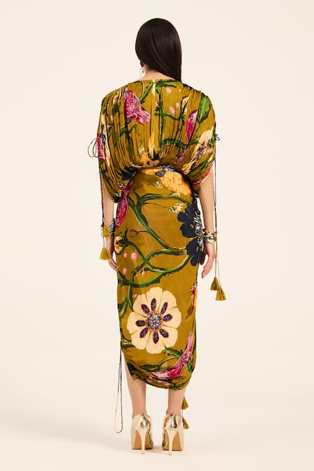 Ruhr India Floral Print Kaftan & Draped Skirt Set 