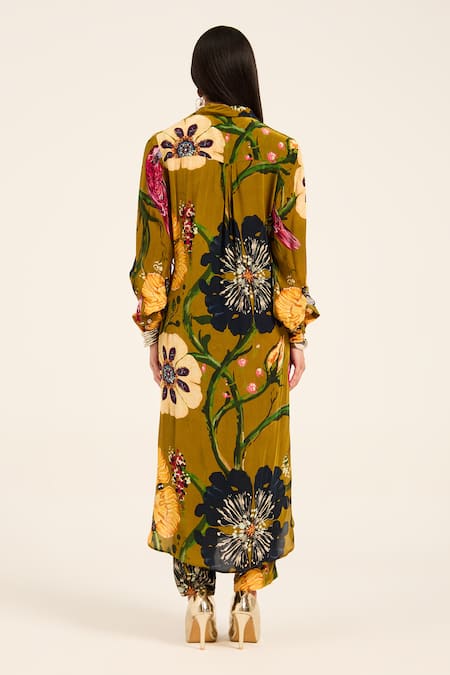 Ruhr India Floral Print Ochre Yellow Kurta Set 