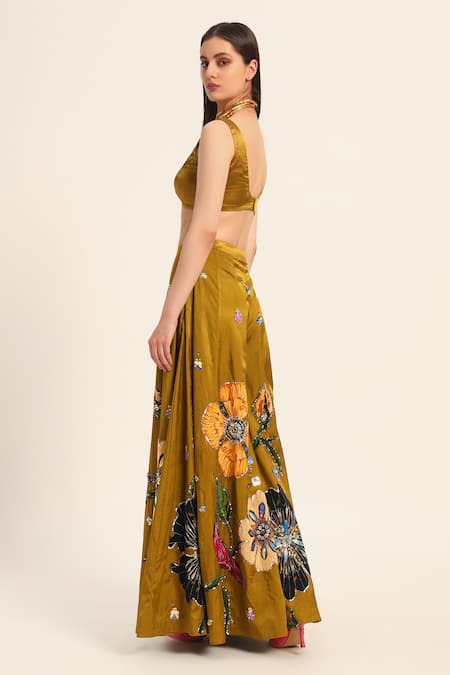 Buy Ruhr India Yellow Satin, Chiffon Embroidery Round Neck Ochre Inaya Sharara Set Online at Aza Fashions Buy_Ruhr India_Yellow Satin, Chiffon Embroidery Round Neck Ochre Inaya Sharara Set _Online_at_Aza_Fashions