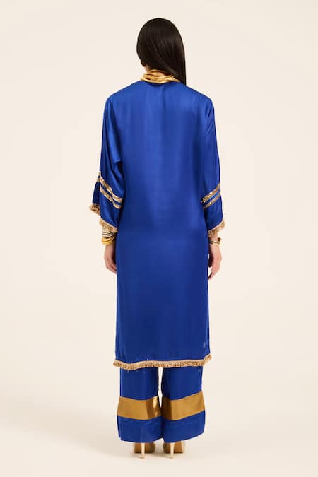 Ruhr India Ink Blue Hand Embroidered Kurta Set 