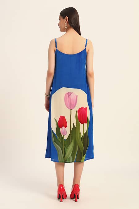 Ruhr India Ink Blue Floral Print Dress 