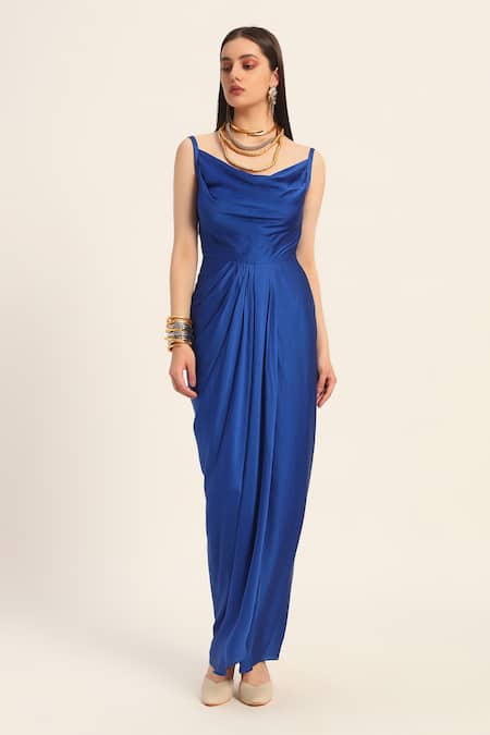Ruhr India Ink Blue Satin Samyra Dress 