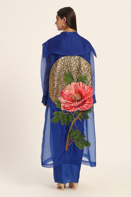 Ruhr India Ink Blue Designer Hand Embroidered Jacket 