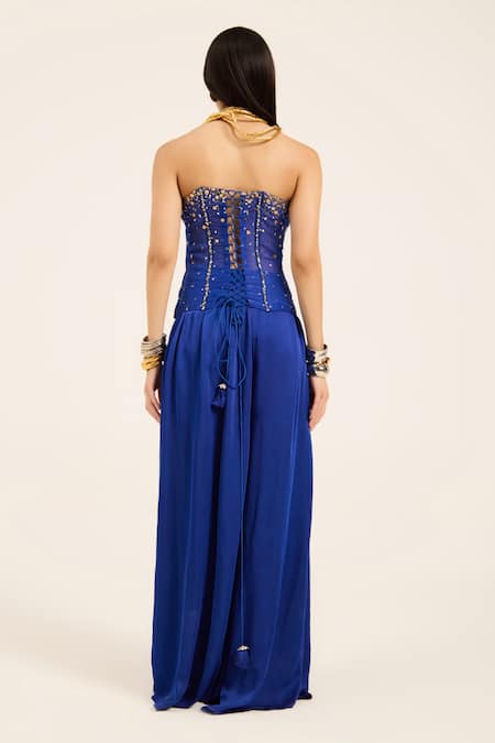 Ruhr India Ink Blue Hand-Embroidered Corset Top 