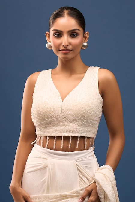 Samyukta Singhania White Padded Silk Blouse 