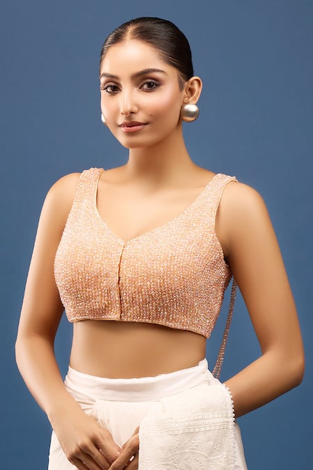 Samyukta Singhania Peach Crystal Beaded Padded Blouse 