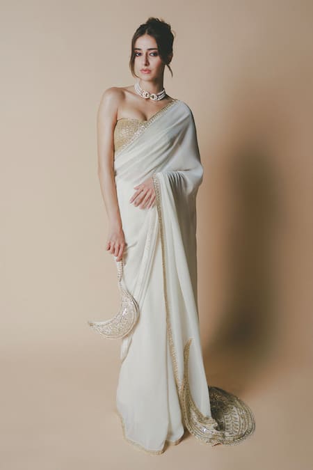 Masaba Ivory Georgette Saree with Corset Blouse 