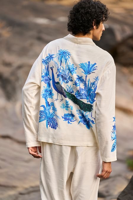 Dash And Dot Designer White & Blue Shirt Pant Set 