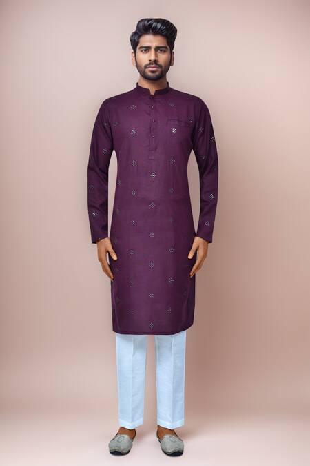 Buy Arihant Rai Sinha Purple Cotton, Silk Sequins Geometric Embroidered Kurta Set Online at Aza Fashions Buy_Arihant Rai Sinha_Purple Cotton, Silk Sequins Geometric Embroidered Kurta Set _Online_at_Aza_Fashions