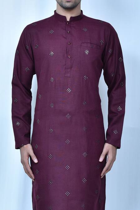Arihant Rai Sinha Purple Cotton, Silk Sequins Geometric Embroidered Kurta Set at Aza Fashions Arihant Rai Sinha_Purple Cotton, Silk Sequins Geometric Embroidered Kurta Set _at_Aza_Fashions