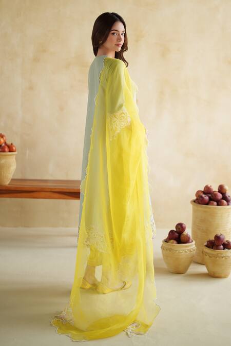 172 Threads_Green Muslin, Modal, Satin, Organza Embroidery Pistachio Kurta Set With Dupatta _Online_at_Aza_Fashions