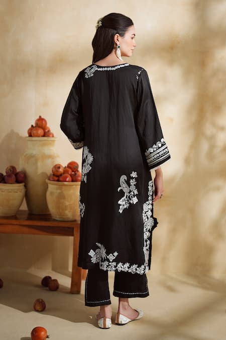172 Threads Black Embroidered Kurta Set With Dupatta 