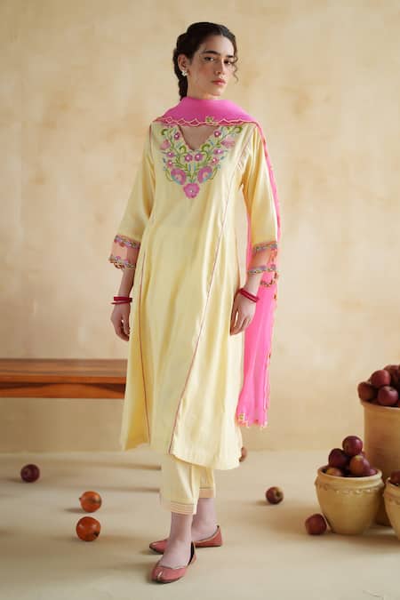 172 Threads Butter Yellow Kurta Palazzo Set 