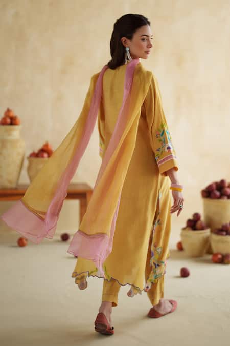 172 Threads Embroidered Mustard Kurta Palazzo Set 