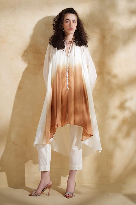 172 Threads Off White Cotton Round Neck Amber Dusk Coord Set 