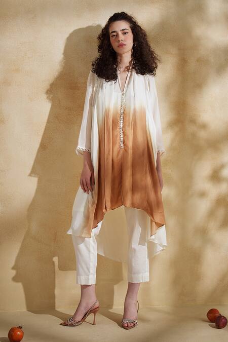 172 Threads_Off White Cotton Round Neck Amber Dusk Coord Set _at_Aza_Fashions