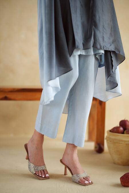 172 Threads_Charcoal Cotton Sequins Open Neck Ice Blue And Grey Coord Set _Online_at_Aza_Fashions