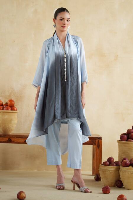 Shop_172 Threads_Charcoal Cotton Sequins Open Neck Ice Blue And Grey Coord Set _Online_at_Aza_Fashions