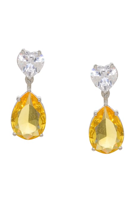 Ruby Raang Yellow Stones Heart Shaped Earrings Online at Aza Fashions Ruby Raang_Yellow Stones Heart Shaped Earrings _Online_at_Aza_Fashions