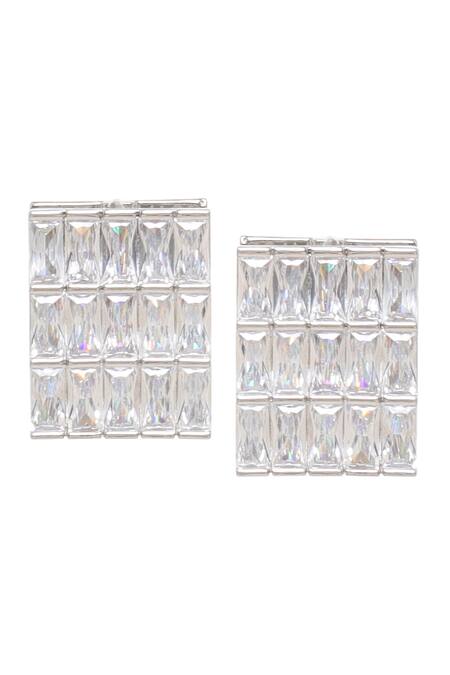 Ruby Raang White Crystals Box Loop Earrings Online at Aza Fashions Ruby Raang_White Crystals Box Loop Earrings _Online_at_Aza_Fashions