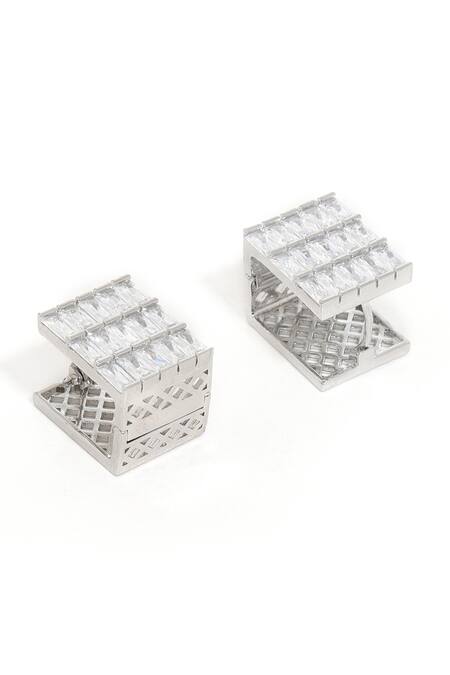 Buy Ruby Raang White Crystals Box Loop Earrings Online at Aza Fashions Buy_Ruby Raang_White Crystals Box Loop Earrings _Online_at_Aza_Fashions