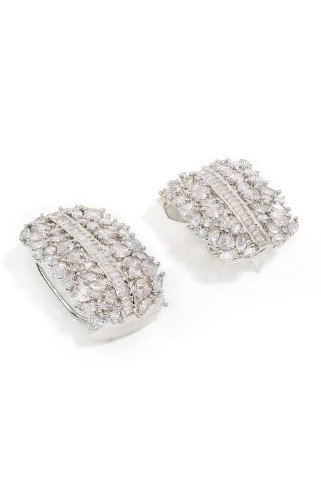 Ruby Raang Silver Plated Crystals Half Loop Earrings Online at Aza Fashions Ruby Raang_Silver Plated Crystals Half Loop Earrings _Online_at_Aza_Fashions