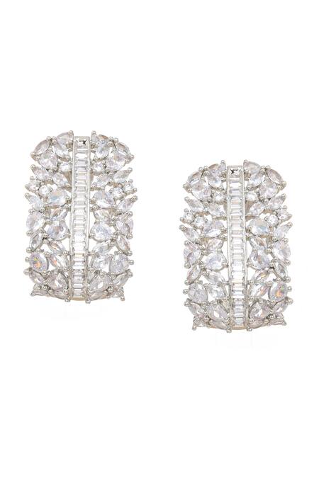 Buy Ruby Raang Silver Plated Crystals Half Loop Earrings Online at Aza Fashions Buy_Ruby Raang_Silver Plated Crystals Half Loop Earrings _Online_at_Aza_Fashions