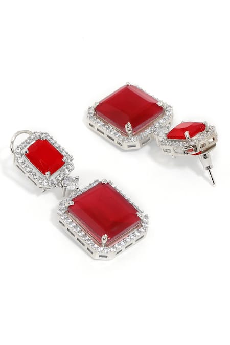 Ruby Raang Red Rhinestones Doublet Earrings Online at Aza Fashions Ruby Raang_Red Rhinestones Doublet Earrings _Online_at_Aza_Fashions