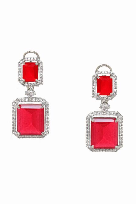Buy Ruby Raang Red Rhinestones Doublet Earrings Online at Aza Fashions Buy_Ruby Raang_Red Rhinestones Doublet Earrings _Online_at_Aza_Fashions
