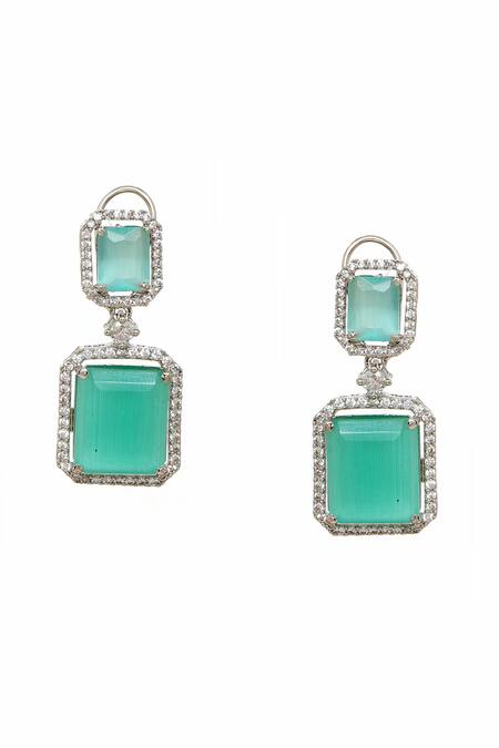 Ruby Raang Green Crystals Doublet Earrings Online at Aza Fashions Ruby Raang_Green Crystals Doublet Earrings _Online_at_Aza_Fashions