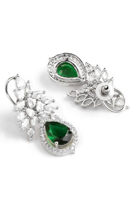 Ruby Raang_Green Imitation Gemstones Emerald And Diamond Designer Earrings _Online_at_Aza_Fashions