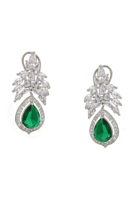 Buy Ruby Raang Green Imitation Gemstones Emerald And Diamond Designer Earrings Online at Aza Fashions Buy_Ruby Raang_Green Imitation Gemstones Emerald And Diamond Designer Earrings _Online_at_Aza_Fashions