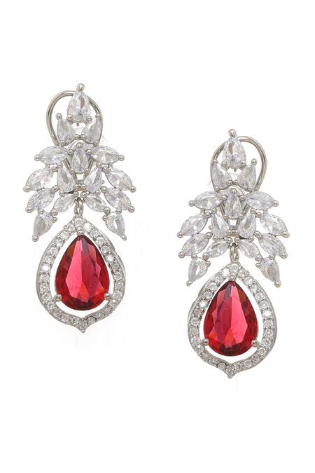 Ruby Raang Red Imitation Diamonds Ruby Embellished Earrings Online at Aza Fashions Ruby Raang_Red Imitation Diamonds Ruby Embellished Earrings _Online_at_Aza_Fashions