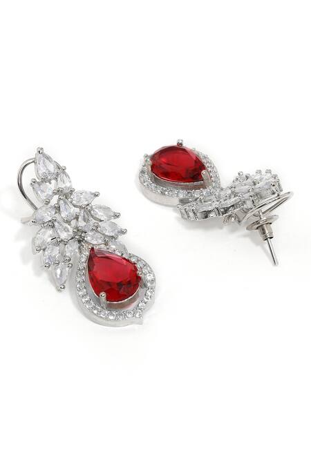 Buy Ruby Raang Red Imitation Diamonds Ruby Embellished Earrings Online at Aza Fashions Buy_Ruby Raang_Red Imitation Diamonds Ruby Embellished Earrings _Online_at_Aza_Fashions