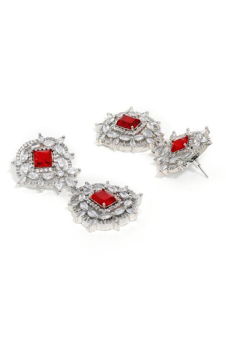 Ruby Raang_Red Imitation Gemstones Doublet And Ruby Earrings _Online_at_Aza_Fashions