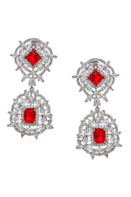 Buy_Ruby Raang_Red Imitation Gemstones Doublet And Ruby Earrings _Online_at_Aza_Fashions